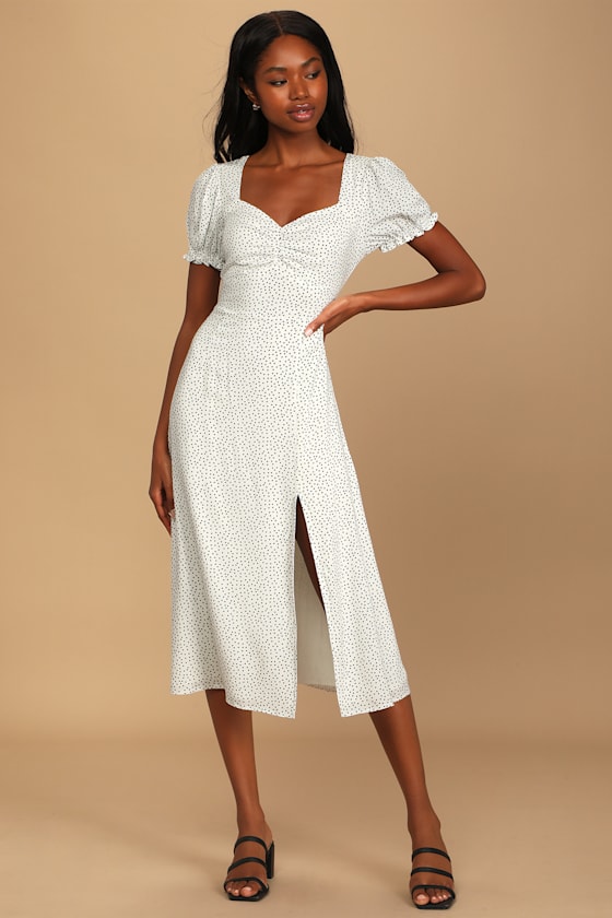 Spot Me White Polka Dot Short Sleeve Midi Dress 2