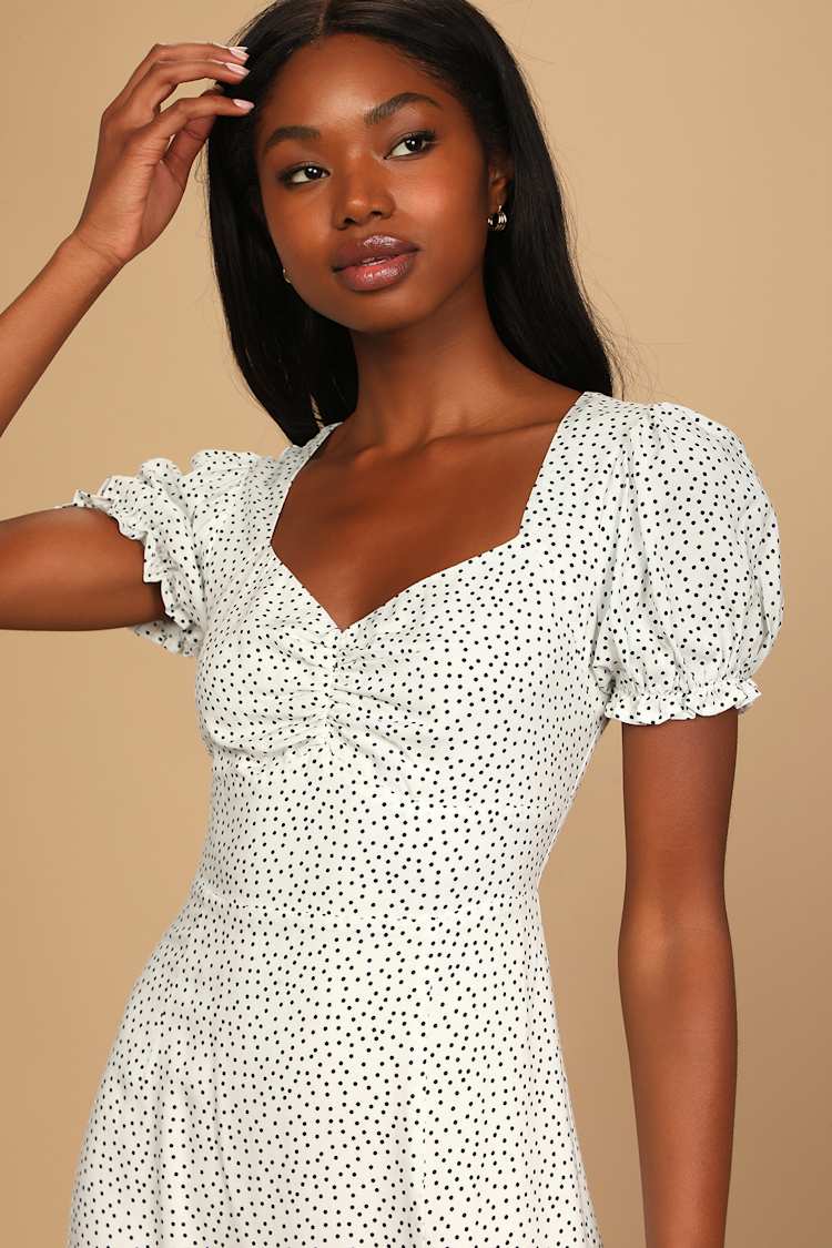 White Midi Dress - Polka Dot Midi Dress - Short Sleeve Dress - Lulus