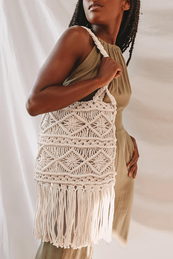 For the Fringe Cream Macramé Handbag 4