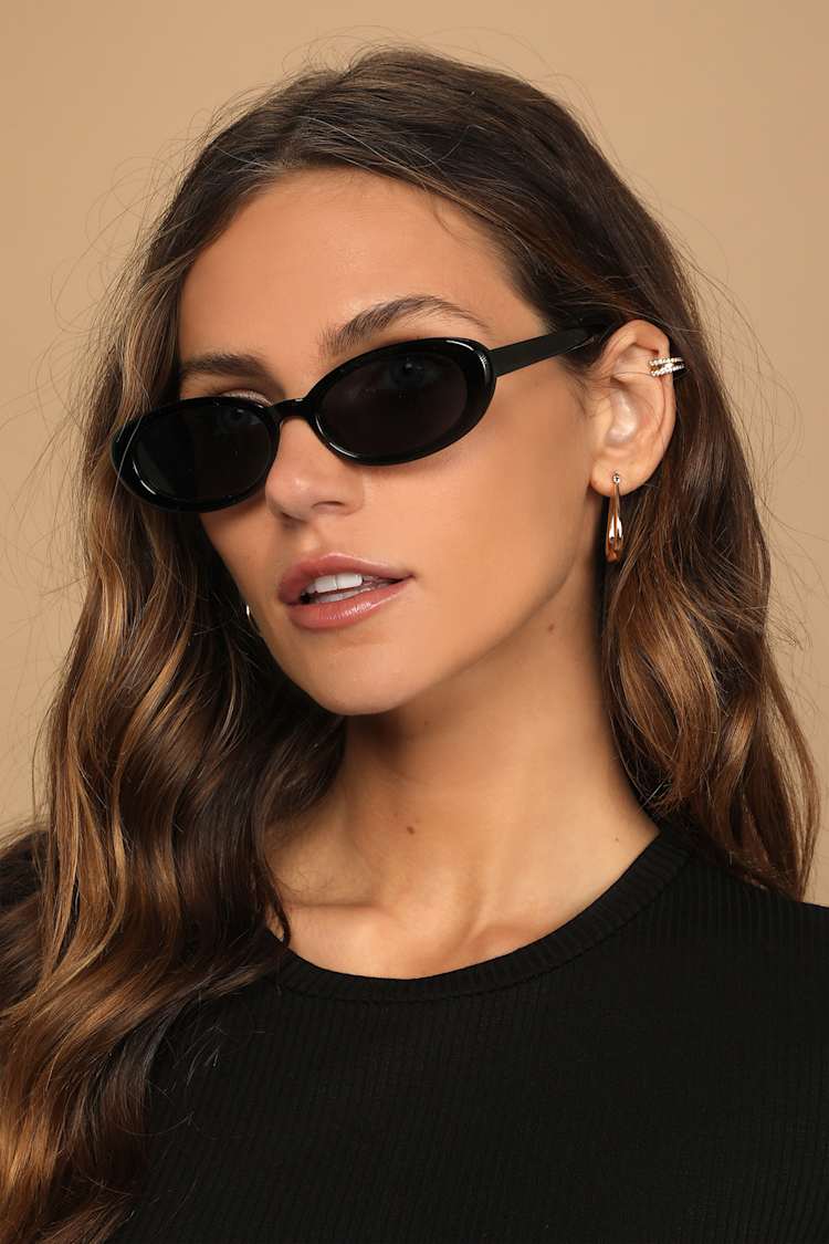 Lulus Kamari Black Oval Sunglasses - Size One Size spm0392_0.jpg main image 4