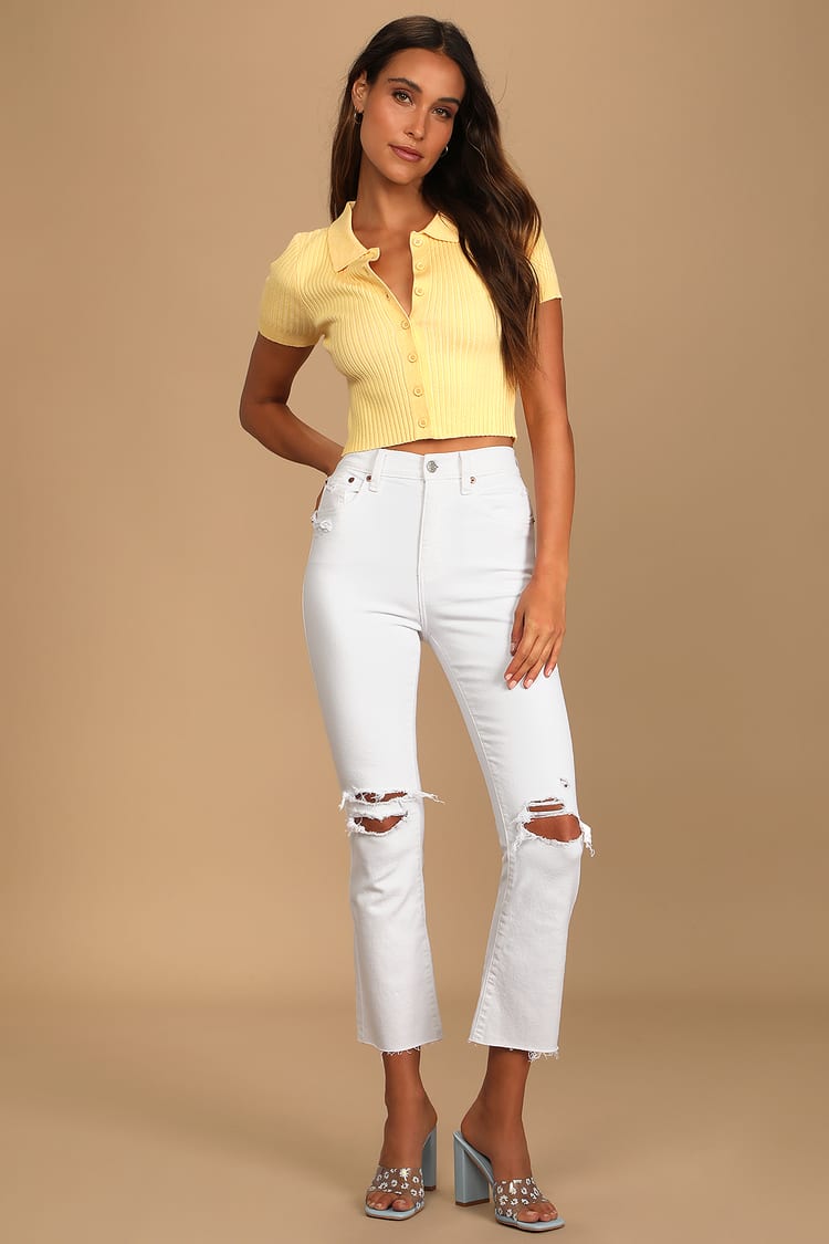 koncept Forbyde Række ud Daze Denim Shy Girl - White Ripped Jeans - Cropped Flared Jeans - Lulus