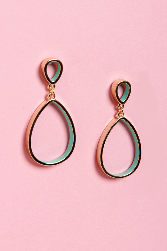 Pretty Teal and Gold Earrings - Drop Earrings - Dangle Earrings - $12.