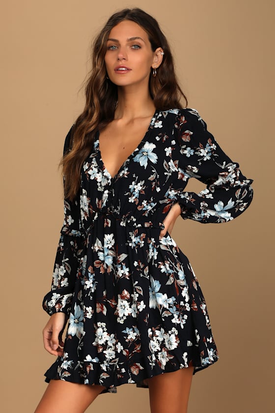 printed long sleeve dress
