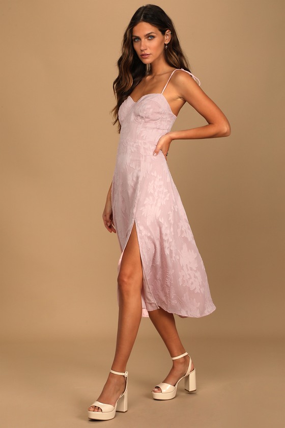 Loveliest Looks Blush Pink Floral Jacquard Tie-Strap Dress