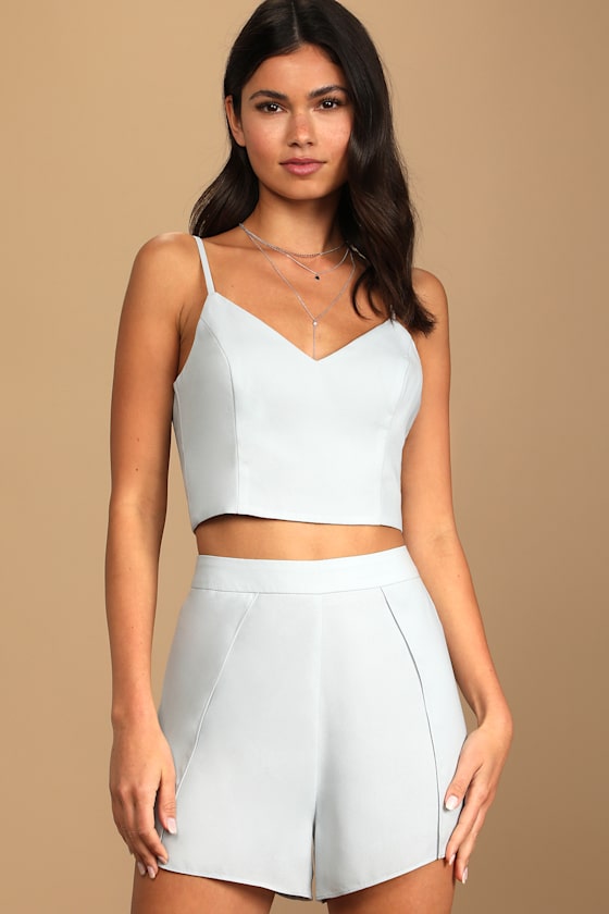 Out Tonight Light Blue Lace-Up Two-Piece Romper 2