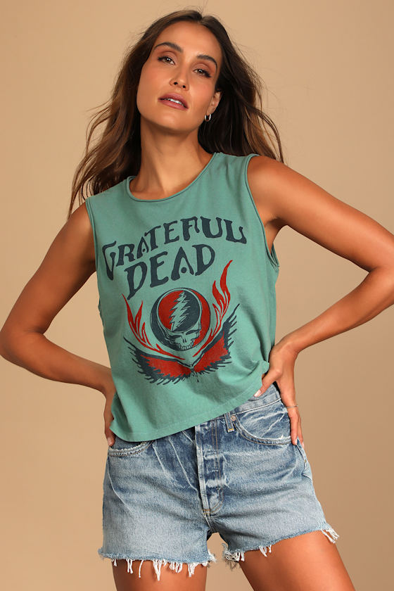 Grateful Dead Washed Green Cropped Tank Top 1