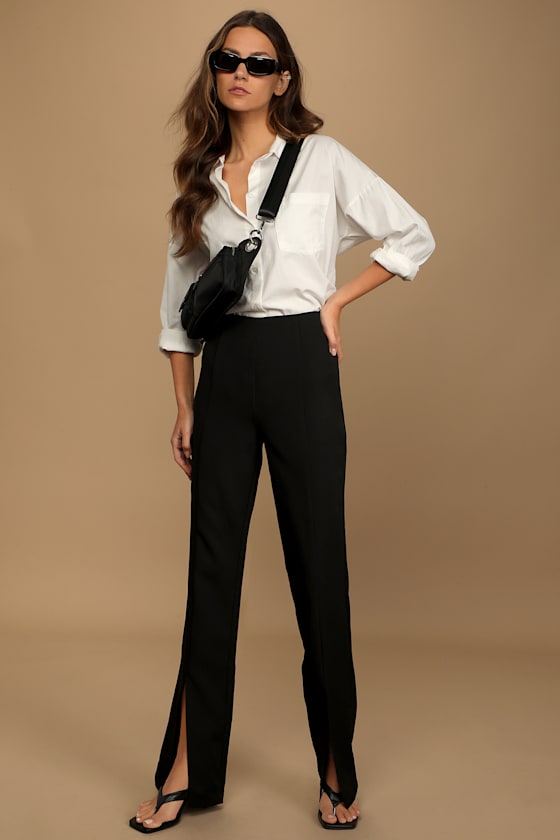 Minding My Business Black High-Rise Split Hem Trouser Pants 4