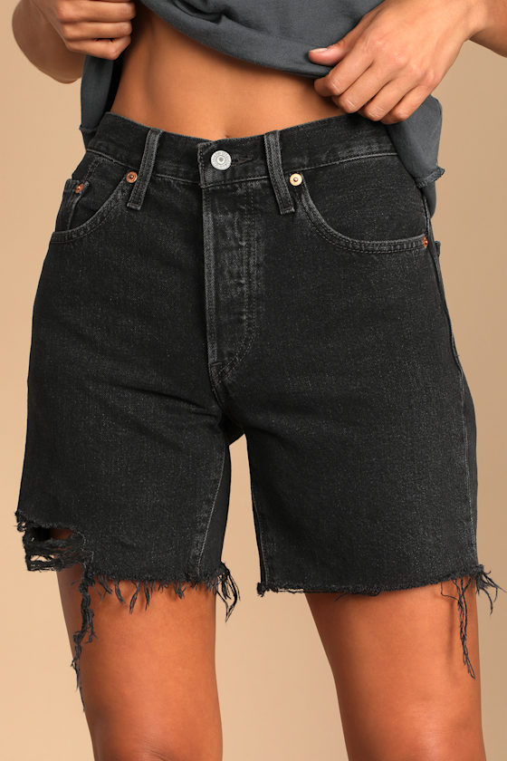 501 Mid Thigh Washed Black Cutoff Denim Shorts 3