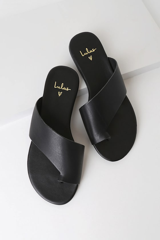 Thea Black Vachetta Leather Toe-Loop Slide Sandals 4