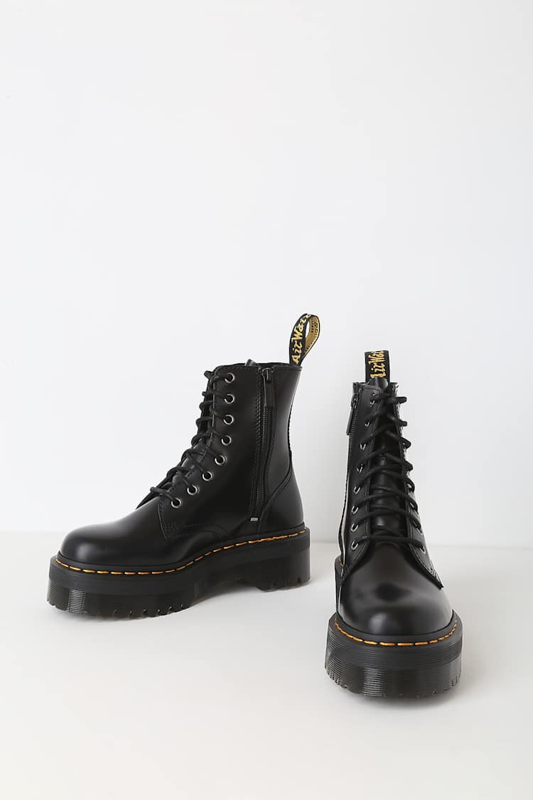 Dr. Martens Jadon - Black Leather 8-Eye Platform Boot - Lulus display picture 1
