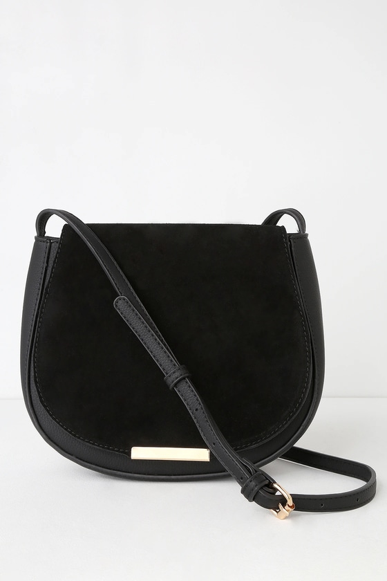 Real black suede bag with shoulder strap