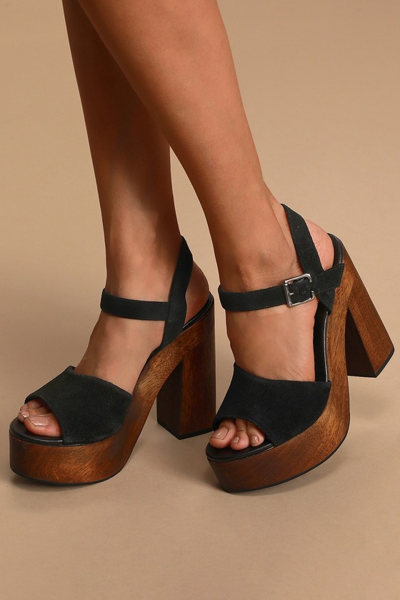 Trendy Platform Heels - Genuine Suede Heels - Black Platforms - Lulus