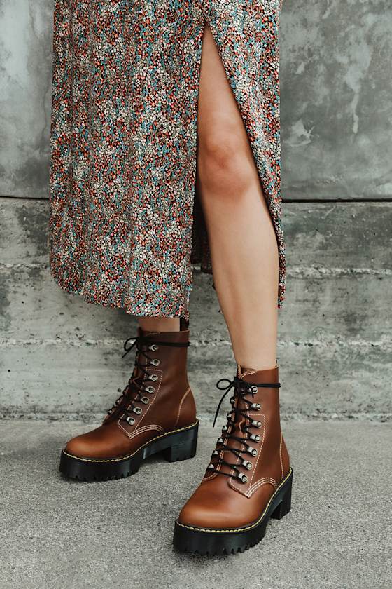Leona Butterscotch Orleans Leather Lace-Up Platform Boots 6