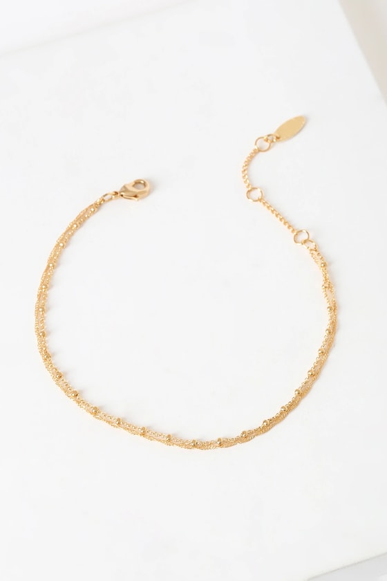 LULUS DEARLY DAINTY 14KT GOLD CHAIN LAYERED BRACELET