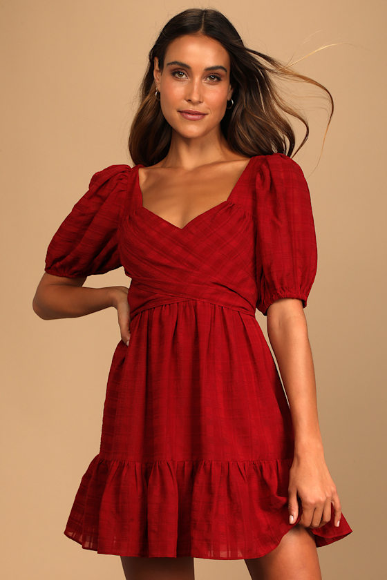 Red Mini Dress - Seersucker Dress 