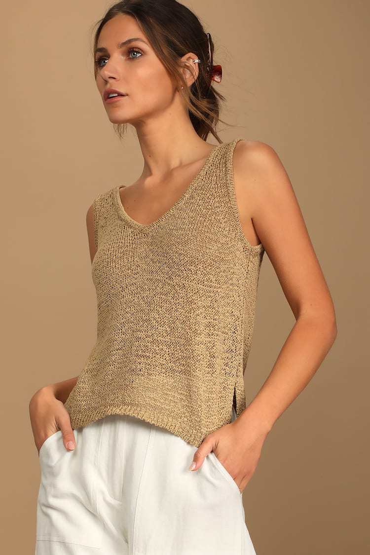 Beach Day Babe Light Brown Knit Sweater Tank Top