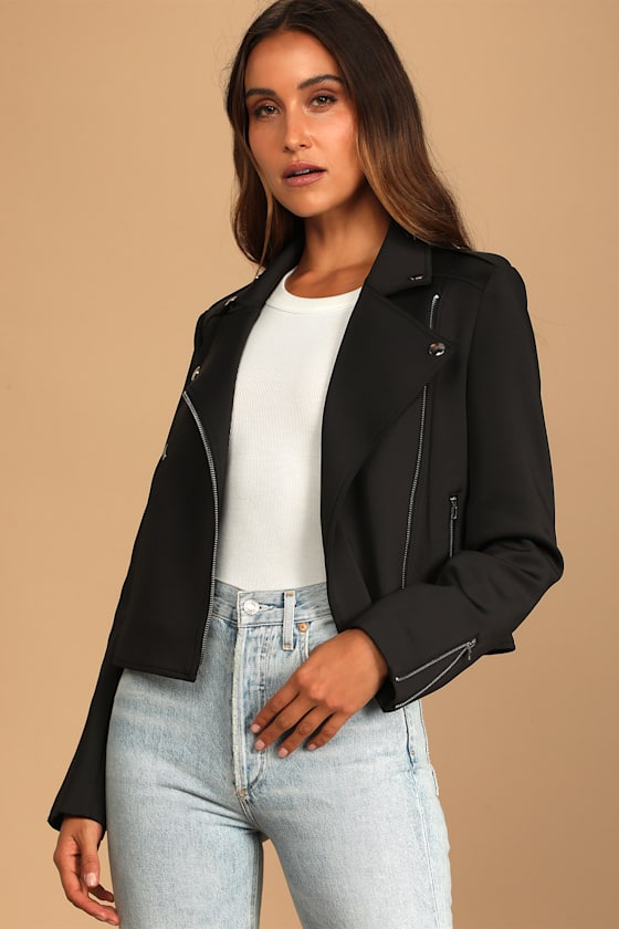Black Jacket - Moto Jacket - Scuba Knit 
