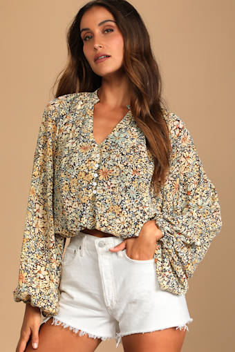 Season of Blooms Cream Multi Floral Print Balloon Sleeve Top 5