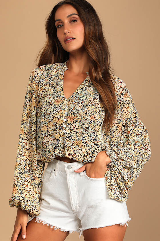 Season of Blooms Cream Multi Floral Print Balloon Sleeve Top 5