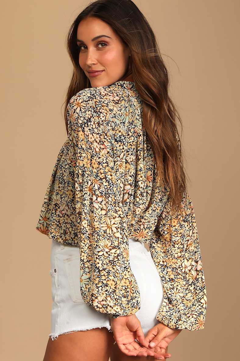 Season of Blooms Cream Multi Floral Print Balloon Sleeve Top