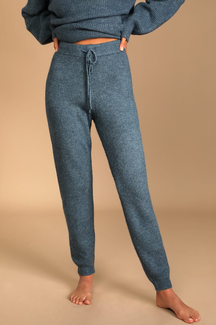 Blue Joggers - Knit Jogger Pants - Drawstring Joggers - Lulus