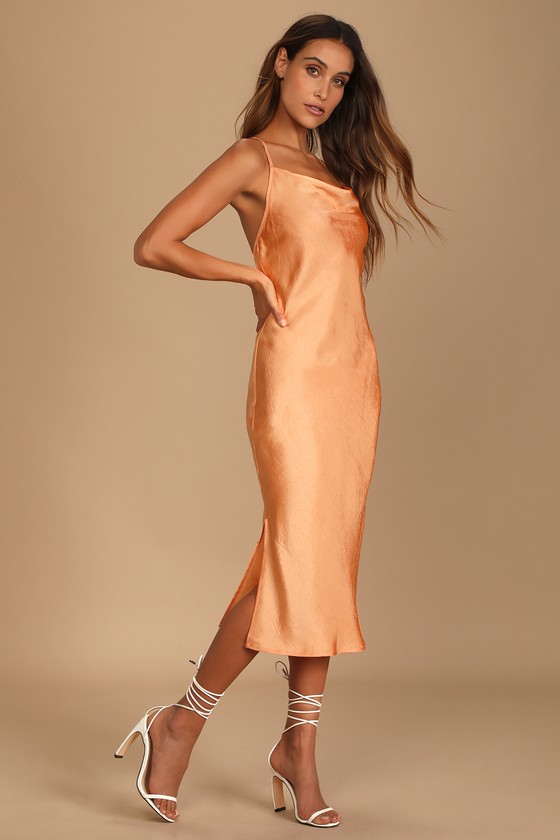 4TH RECKLESS Lowe Dress Orange Midi Dress Cowl Neck Dress Lulus