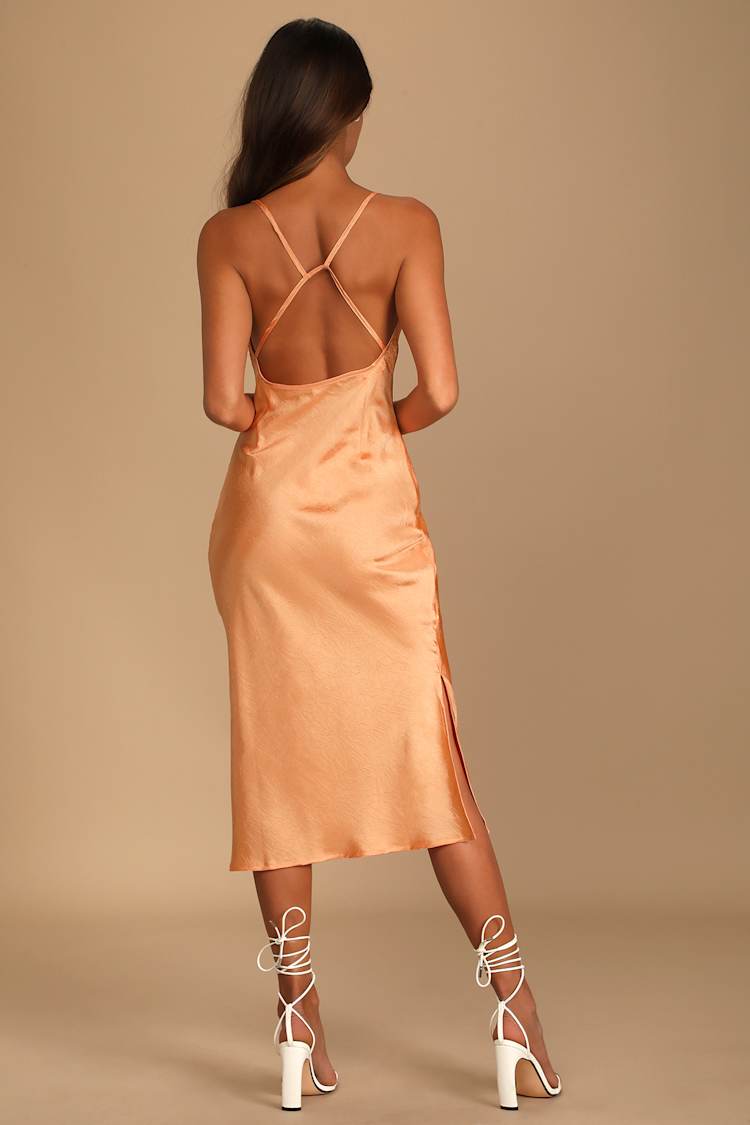 knee length dresses for ladies Tale As Old As Time Light Peach Floral Midi Dress main image 0