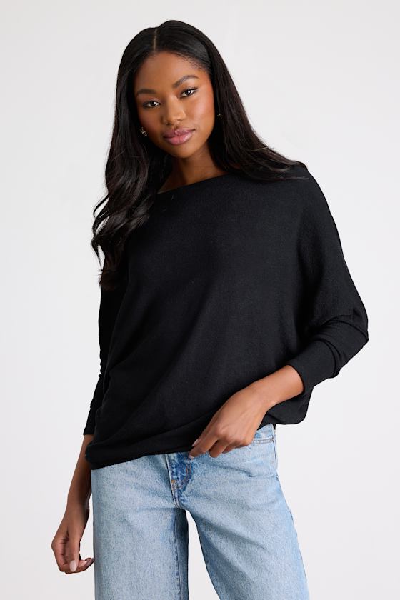 Black Sweater Top - Dolman Sleeve Top - Long Sleeve Knit Top - Lulus