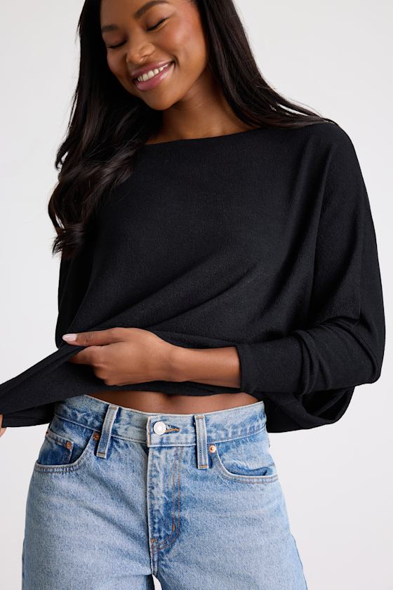 Black Sweater Top - Dolman Sleeve Top - Long Sleeve Knit Top - Lulus