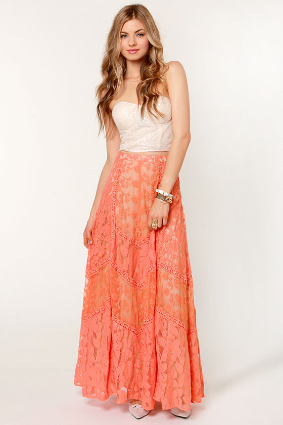 peach maxi skirt