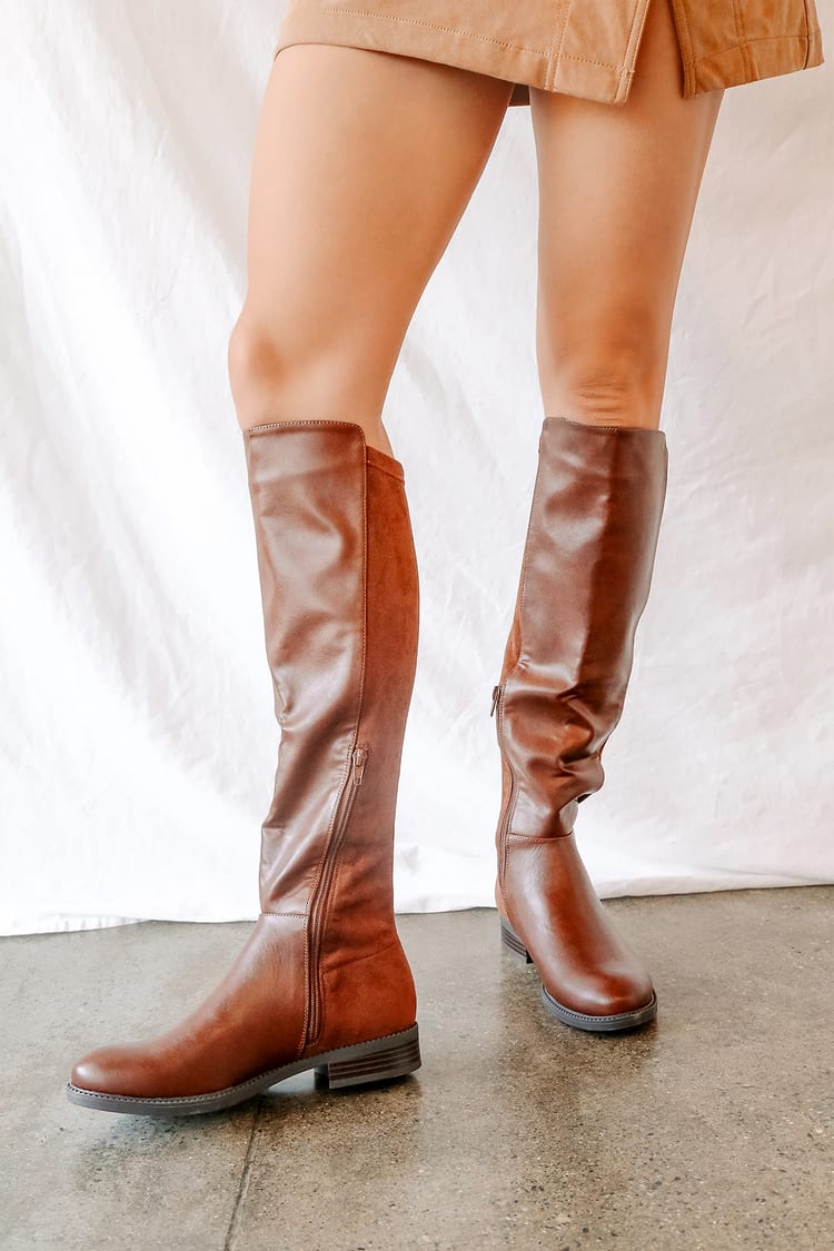 Menda City Roestig Adolescent Brown Knee High Boots - Faux Leather Boots - Tall Suede Boots - Lulus