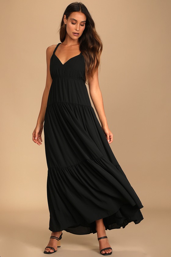 Black Maxi Dress - Tiered Maxi Dress - Braided Strap Dress - Lulus
