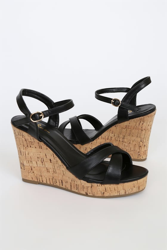 Nixie Black Wedge Sandals 6