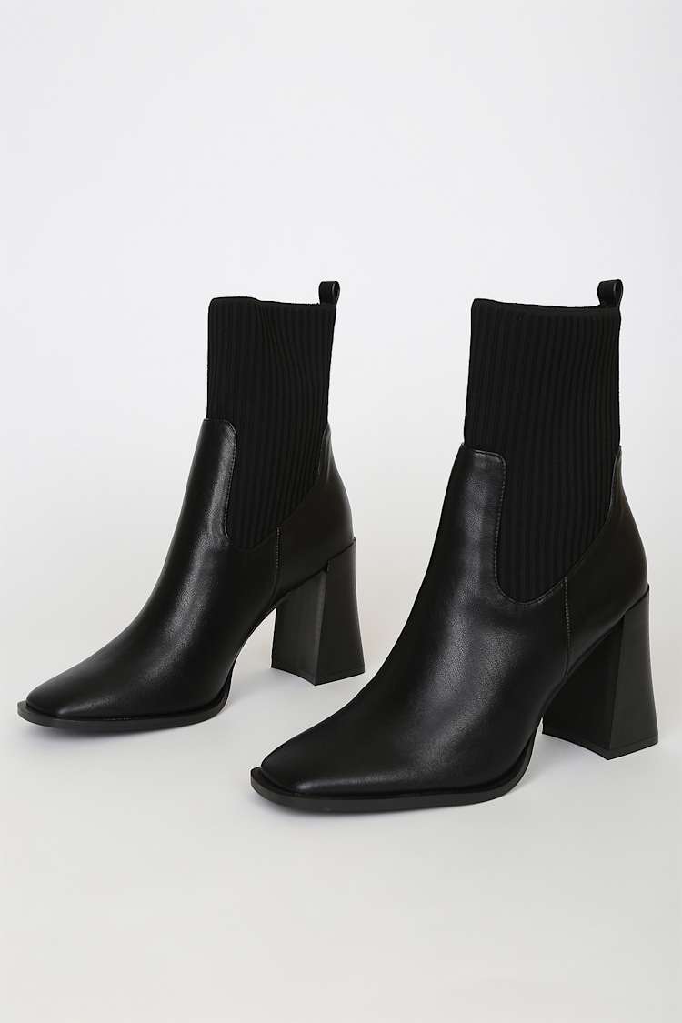 Naynee Black Square Toe Mid-Calf Boots