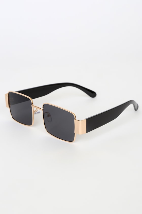 Black and Gold Sunglasses Rectangle Sunglasses Sunnies Lulus — free download