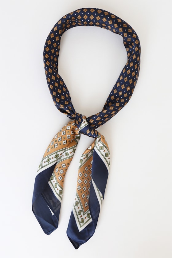 Blue Multi Scarf Geometric Print Scarf Handkerchief Scarf Lulus