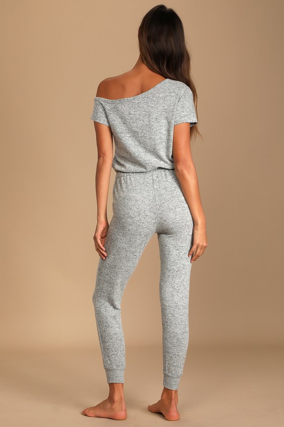 Grey off the shoulder jumpsuit on sale