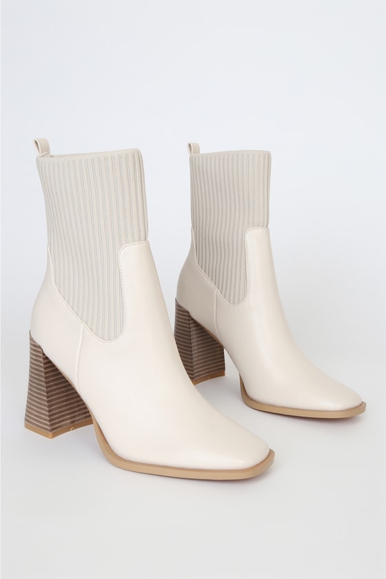 Naynee Bone Square Toe Mid-Calf Boots