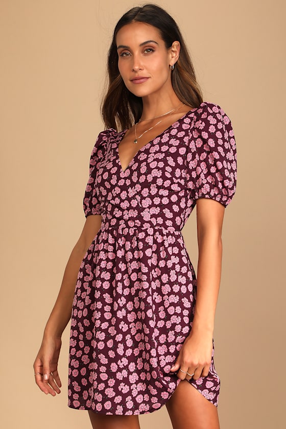 She's a Sweetheart Purple Floral Print Backless Skater Dress 3