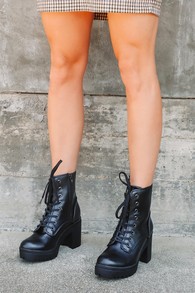 Riana Black Lace-Up Platform Boots