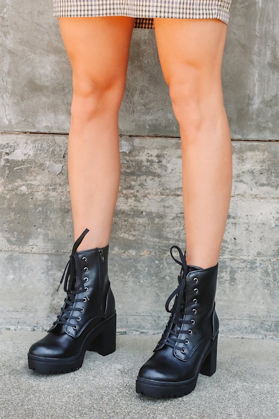 Riana Black Lace-Up Platform Boots 1