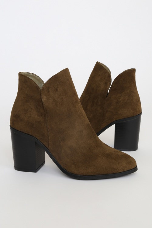 Martella Olive Suede Ankle Booties