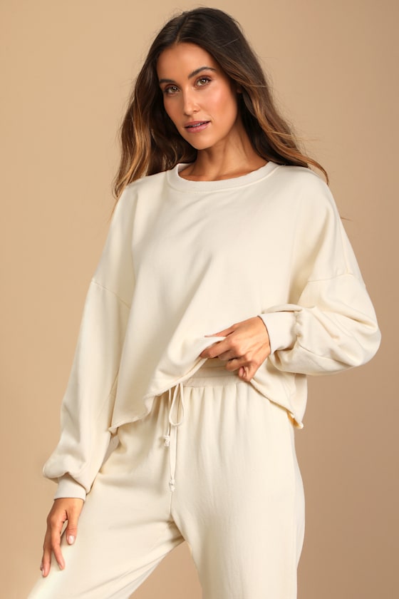 Cream Sweatshirt Cropped Sweatshirt Pullover Sweatshirt Lulus
