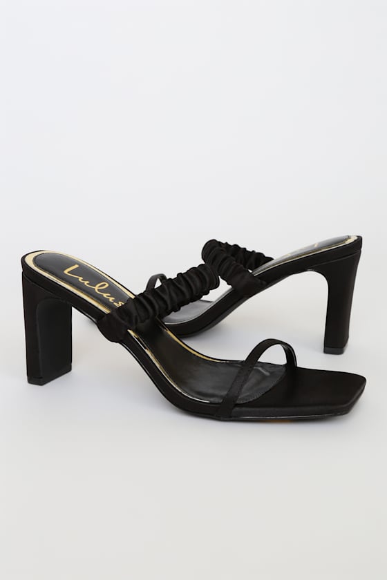 Sheenuh Black Satin Square Toe High Heel Sandals 3