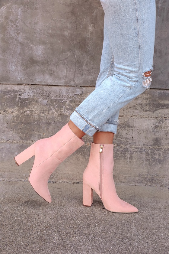 Lulus Dawson Pink Suede Pointed-toe Mid Calf High Heel Boots