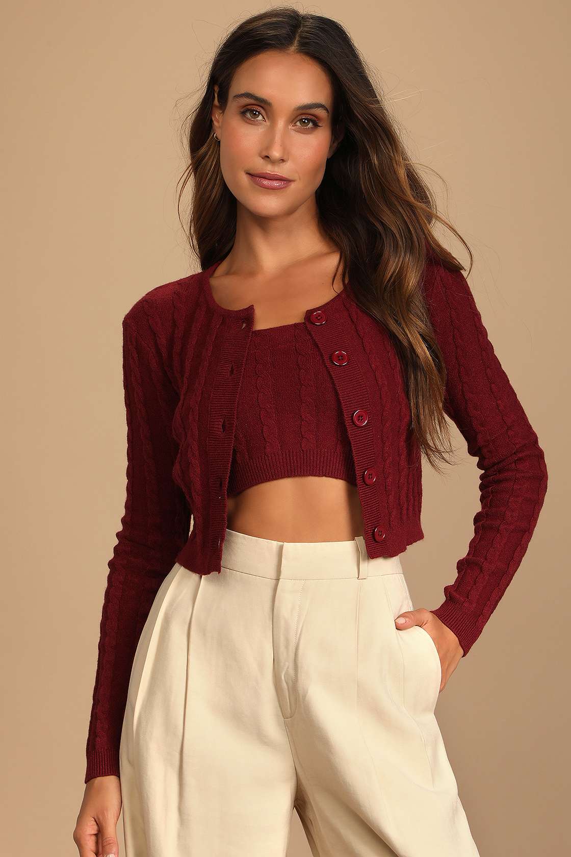 Burgundy knit top main image 0