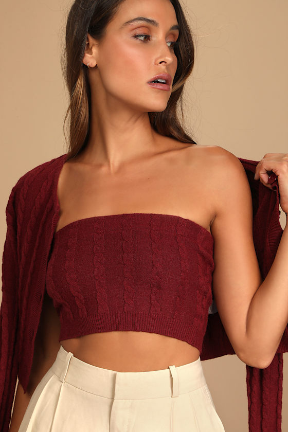 Burgundy knit top main image 1