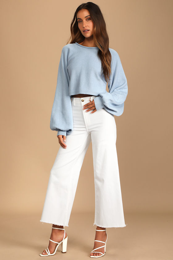 Always Vibrant Light Blue Balloon Sleeve Cropped Sweater 10