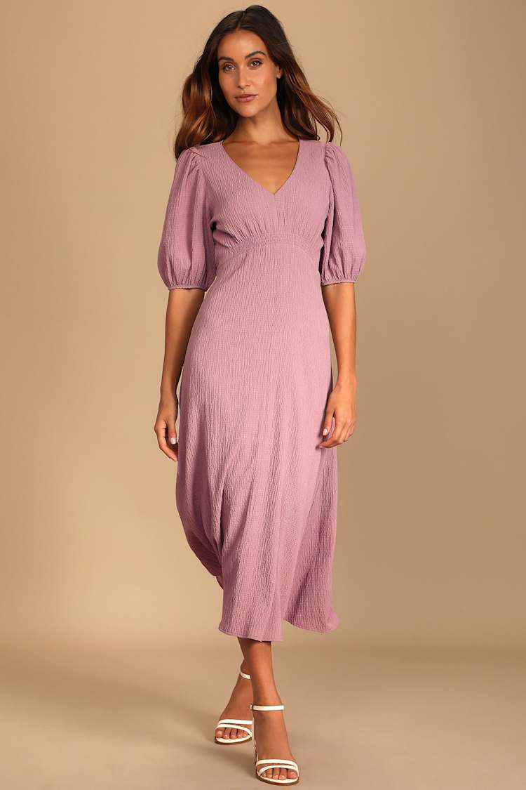 open lace back dress Ellie Dusty Purple Floral Midi Dress