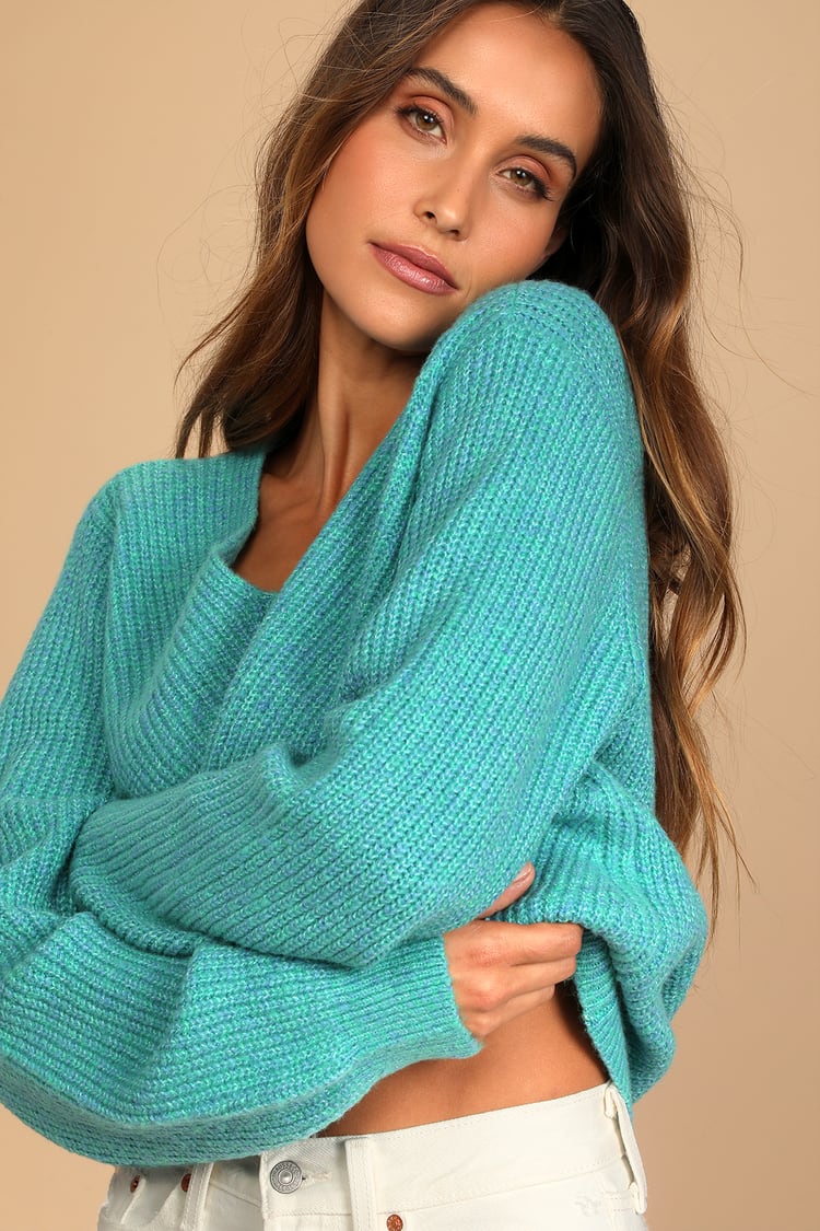Change Things Up Teal Multi Knit V-Neck Sweater